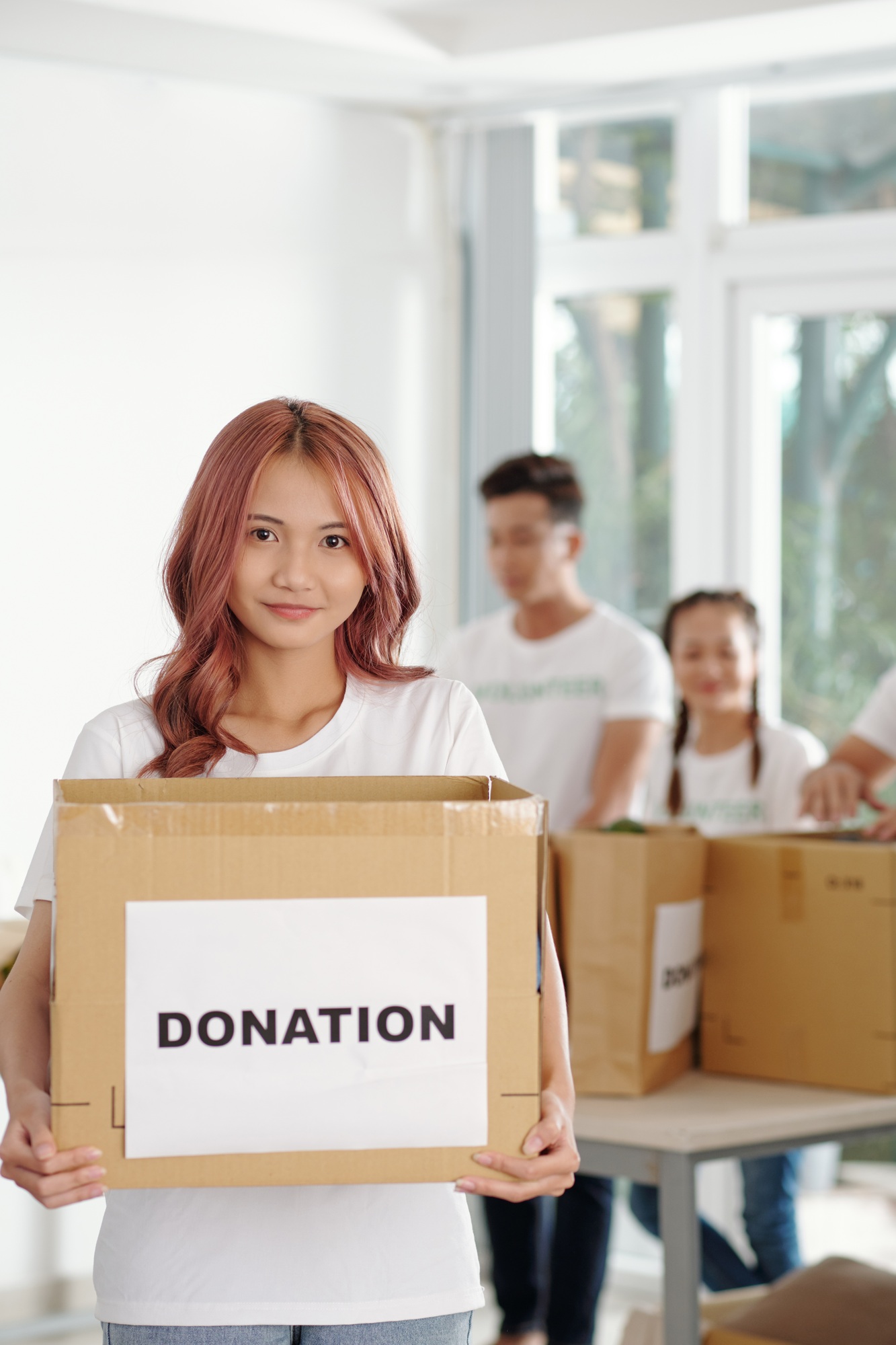 Woman at dontation center